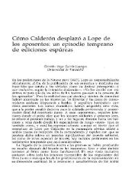 Portada:Cómo Calderón desplazó a Lope de los aposentos: un episodio temprano de ediciones espúreas / Germán Vega García-Luengos