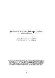 Portada:Testamento y codicilo de Felipe Godínez (1-2 de diciembre de 1659) / Edición y transcripción del documento por Diego Ropero-Regidor