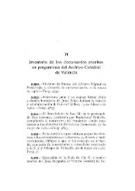 Portada:Inventario de los documentos escritos en pergamino del Archivo Catedral de Valencia [XI] [Continuación] / Elías Olmos Canalda