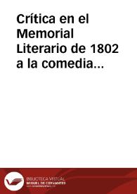Portada:Crítica en el Memorial Literario de 1802 a la comedia \"Catalina o la bella labradora\", traducida por Gálvez