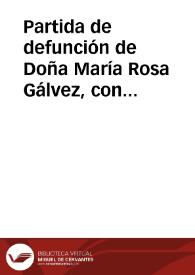 Portada:Partida de defunción de Doña María Rosa Gálvez, con fecha de 2 de octubre de 1806
