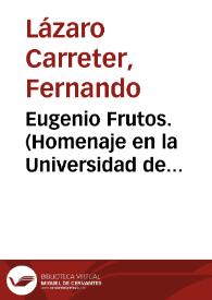 Portada:Eugenio Frutos. (Homenaje en la Universidad de Zaragoza, 3 de noviembre, 1992)