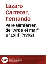 Portada:Pere Gimferrer, de "Arde el mar" a "Exili" (1992)