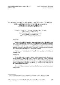 Portada:Clima y radiación solar en las grandes ciudades: zona metropolitana de Guadalajara (Estado de Jalisco, México) / Héctor Ulloa ... [et al]