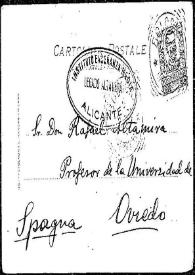 Portada:Tarjeta postal de Benito de Buylla a Rafael Altamira. Bologna, 5 de mayo de 1903