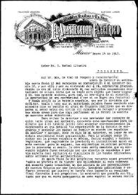 Portada:Carta de Custodio Llanos a Rafael Altamira. México, 14 de enero de 1910