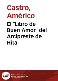 Portada:El "Libro de Buen Amor" del Arcipreste de Hita / Américo Castro