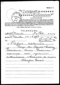 Portada:Telegrama de Telesforo García a Rafael Altamira. México, 9 de febrero de 1910