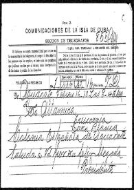 Portada:Telegrama del presidente de la colonia española de Aguacate a Rafael Altamira. 16 de febrero de 1910