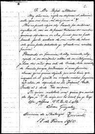 Portada:Carta de Juan González a Rafael Altamira. Matanzas, 18 de febrero de 1910