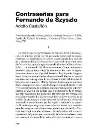 Portada:Contraseñas para Fernando de Szyszlo / Adolfo Castañón
