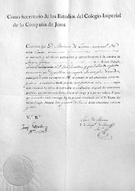 Portada:Certificado de matrícula y asistencia a la Cátedra de Lengua Griega, curso de 1825-1826