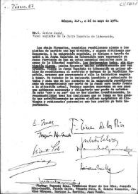 Portada:Carta de Eugenio Imaz, Francisco Giner de los Ríos y otros a Carlos Esplá. México, D. F., 26 de mayo de 1944