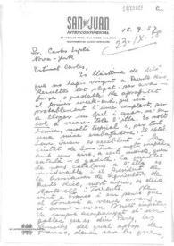 Portada:Carta de Eugenio Xammar a Carlos Esplá. San Juan, Isla Verde, 16 de septiembre de 1957