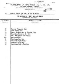 Portada:Listado de posición de valores de \"Crédito Bursátil\", S.A. (Institución Financiera y Fiduciaria) a Carlos Esplá y/o Rosa Fargá de Esplá, 31 de agosto de 1958