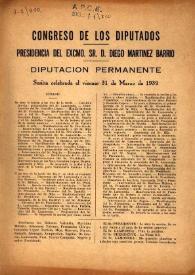 Portada:Diario de sesiones del Congreso de los Diputados. Sesión celebrada el viernes 31 de marzo de 1939