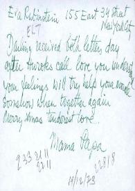 Portada:Carta dirigida a Eva Rubinstein, 19-12-1973