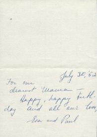 Portada:Carta dirigida a Aniela Rubinstein. Beverly Hills, California (Estados Unidos), 30-07-1952