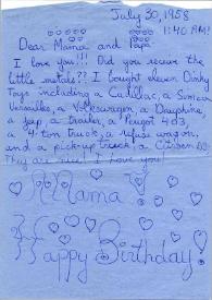 Portada:Carta dirigida a Aniela y Arthur Rubinstein. Chateau d'Oex (Suiza), 30-07-1958