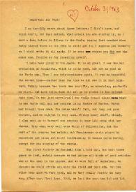 Portada:Carta dirigida a Aniela y Arthur Rubinstein. Nueva York (Estados Unidos), 31-10-1963
