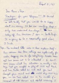 Portada:Carta dirigida a Aniela y Arthur Rubinstein. Los Angeles, California (Estados Unidos), 21-08-1967