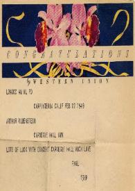 Portada:Telegrama dirigido a Arthur Rubinstein. Carpinteria, California (Estados Unidos), 12-02-1949