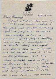 Portada:Carta dirigida a Aniela Rubinstein. New Haven, Connecticut (Estados Unidos), 18-02-1952