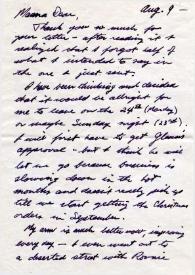 Portada:Carta dirigida a Aniela Rubinstein. Filadelfia (Pensilvania), 09-08-1953