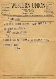Portada:Carta dirigida a Aniela Rubinstein. Los Angeles, California (Estados Unidos), 18-12-1957