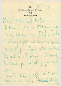 Portada:Carta dirigida a Aniela y Arthur Rubinstein. Londres (Inglaterra)