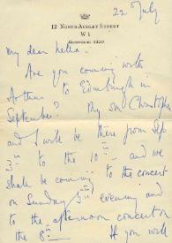 Portada:Carta dirigida a Aniela Rubinstein. Londres (Inglaterra), 22-07-1954