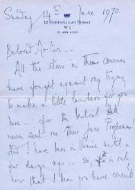Portada:Carta dirigida a Aniela Rubinstein. Londres (Inglaterra), 14-06-1970