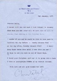 Portada:Carta dirigida a Aniela Rubinstein. Londres (Inglaterra), 02-01-1973