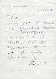 Portada:Carta dirigida a Arthur Rubinstein. París (Francia), 22-09-1972