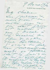 Portada:Carta dirigida a  Aniela Rubinstein. París (Francia), 09-04-1970