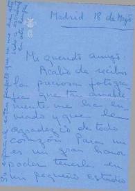 Portada:Carta dirigida a Arthur Rubinstein. Madrid (España), 10-03-1959