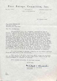 Portada:Carta dirigida a Arthur Rubinstein. Nueva York, 23-01-1961