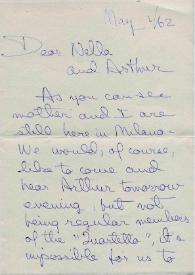 Portada:Carta dirigida a Aniela y Arthur Rubinstein. Milán (Italia), 01-05-1962