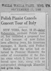 Portada:Polish Pianist Cancels Concert Tour of Italy
