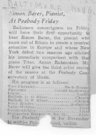Portada:Simon Barer, Pianist, At Peabody Friday