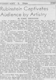 Portada:Rubinstein Captivates Audience by Artistry