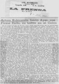 Portada:Arturo Rubinstein (Arthur Rubinstein) Inició Ayer, con Firme Éxito, su Labor en el Colón