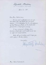 Portada:Carta dirigida a  Aniela Rubinstein. Nueva York, 19-06-1961