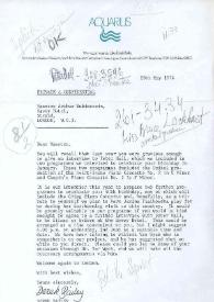 Portada:Carta dirigida a Arthur Rubinstein. Londres (Inglaterra), 28-05-1976