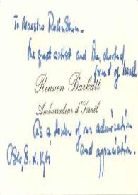 Portada:Tarjeta dirigida a Arthur Rubinstein. Oslo (Noruega), 08-10-1961