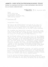 Portada:Carta dirigida a Arthur Rubinstein. Berna (Suiza), 18-09-1967