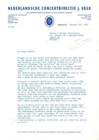 Portada:Carta dirigida a Arthur Rubinstein. La Haya (Holanda), 20-01-1971