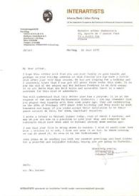 Portada:Carta dirigida a Arthur Rubinstein. La Haya (Holanda), 20-06-1972