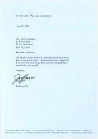 Portada:Carta dirigida a Aniela Rubinstein. Beverly Hills (California), 22-06-1970