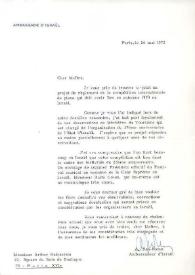 Portada:Carta dirigida a Arthur Rubinstein. París (Francia), 24-05-1972